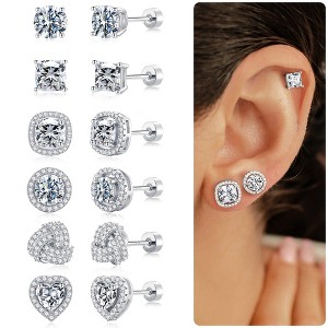 Turandoss 6Pairs Gold Silver Stud Earrings for Women Men - S925 Post Hypoallergenic Flat Back Cubic Zirconia Earring for Piercing, Christmas Gifts - 1 of 4