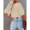 Women's Round Neck Short Sleeve Sweater Summer Casual Puff Sleeve Pullover Knit Top - 2 of 3