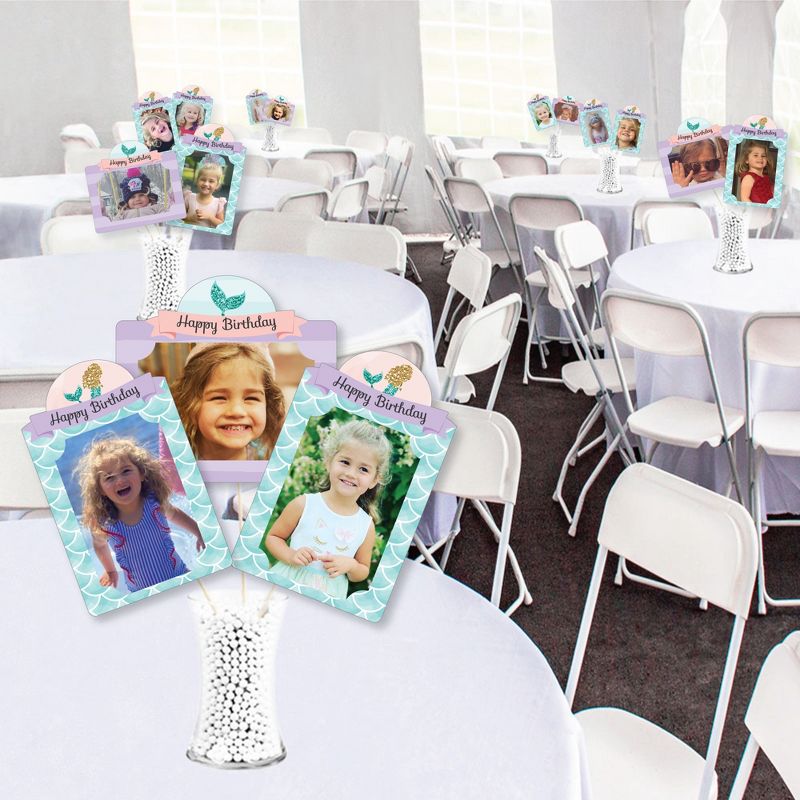 Big Dot of Happiness Let's Be Mermaids - Birthday Party Picture Centerpiece Sticks - Photo Table Toppers - 15 Pieces, 3 of 8