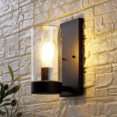 Lianne Black Matte Outdoor Wall Sconce with Clear Glass Shade