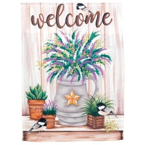 Magnolia Garden Welcome Chickadee Succulents Bouquet 13 x 18 Inch Polyester Garden Flag - 1 of 2
