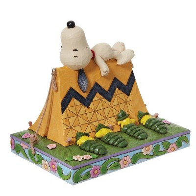 Snoopy and Woodstock Camping Figurine in Yellow and Green Resin