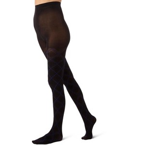 Memoi Women's Feminine Diamond Fashion Tights Persian Blue-Black S-M - 1 of 4