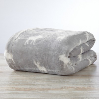 Twin Grey Moose Velvet Plush Fleece Reversible Sherpa Blanket