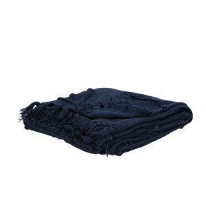 HomeRoots Blue Woven 100% Woven Textured Cotton Floral Throw Blanket - 1 of 4