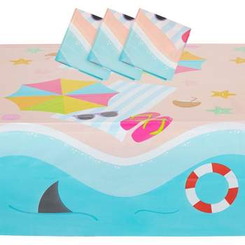 Juvale 3 Pack Summer Beach Scene Disposable Plastic Rectangle Party Table Cloth Cover