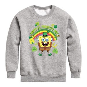 Boys' - SpongeBob Squarepants - Happy St Patricks Day Graphic Long Sleeve Fleece Sweatshirt - 1 of 4