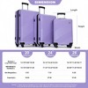 Gulches 3 Piece Luggage Sets PC+ABS Lightweight Suitcase with Two Hooks, Spinner Wheels, (20/24/28) Light Purple - 3 of 4