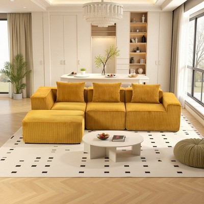 GDFStudio Aly Modular 111.41" Corduroy Fabric and Compressed Foam Sectional Sofa