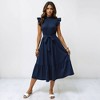 Knit & Lounge Women’s Tiered Midi Dress with Ruffle Sleeves High Neck Waist Tie Lightweight Textured Fit - 4 of 4