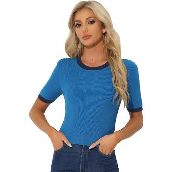 Allegra K Women's Casual Short Sleeve Color Block Knitted Tops
