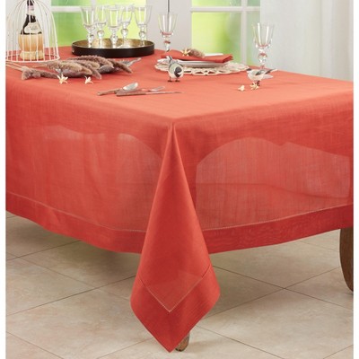 Terracotta Hemstitched Border Square Fabric Tablecloth