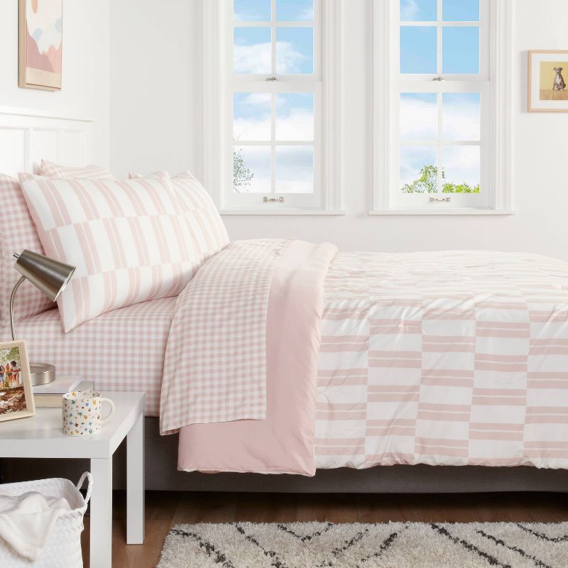 Dash Stripe Printed Microfiber Reversible Comforter & Sheets Set Ivory/Light Pink - Room Essentials™, 3 of 9