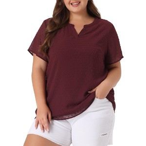 Agnes Orinda Women's Plus Size Pin Dots Notched V-Neck Dressy Trendy Fashion Casual Summer Blouses - 1 of 4