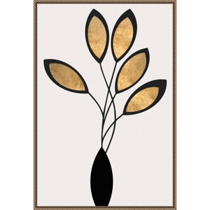 23"x33" Five Black and Gold Flowers by Kubistika Framed Canvas Wall Art Print Bronze - Amanti Art - 1 of 4