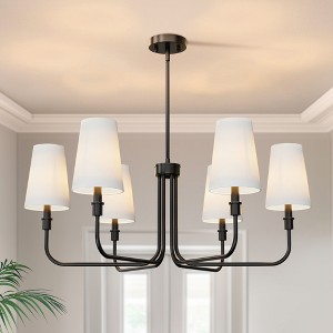 DORESshop 34 in. 6-Light Black Contemporary Chandelier with Fabric Shades and E12 Sockets (No Bulbs Included) - 1 of 4