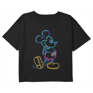 Girl's Mickey & Friends Neon Mickey Crop T-Shirt - 1 of 3