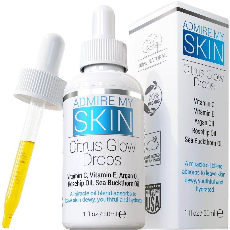 Admire My Skin Vitamin C Face Oil For Glowing Skin - Organic Facial Oil Brightens Dull, Dry Skin With Vitamin E Oil + Argan Oil + Rosehip Oil, 1 oz, 1 of 5