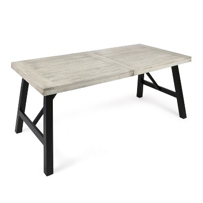 Borocay Light Gray Acacia Wood Splayed H-Frame Dining Table