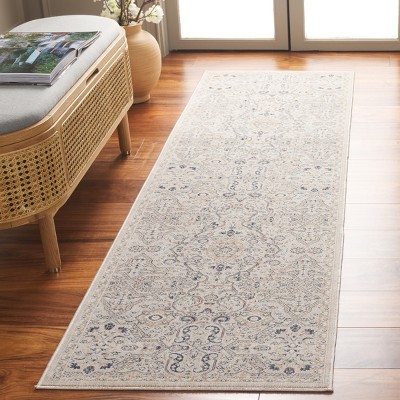 Beige and Navy Hand-knotted Oriental Rectangular Rug