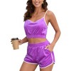 Women's Summer Sleeveless Shorts Set High Waist Elastic Waistband with Pockets for Casual & Sporty Look - 2 of 4