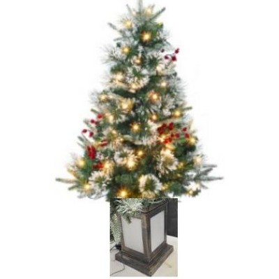 3ft Pre-Lit Flocked Xmas Tree w/ 78 LED Lights, 8 Modes - Mini Artificial Christmas Tree for Home, Office, Party Decor