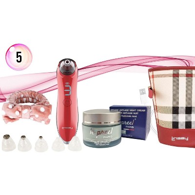 LINSAY Microdermabrasion and Pore Cleaner Device Bundle with Le preel Paris Organic Night Time Cream, USB Cable, Headband and Cosmetic Bag