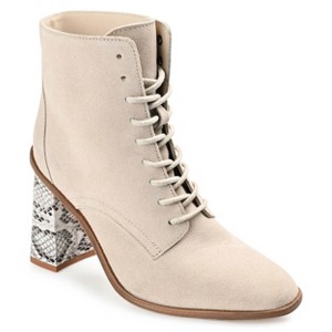 Journee Signature Womens Genuine Leather Edda Almond Toe Block Heel Combat Booties - 1 of 4