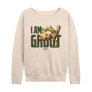 Women's - Marvel - Guardians of the Galaxy I Am Groot Lightweight French Terry Wide Neck Long Sleeve Shirt - 1 of 4
