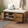 Entryway Shoe Storage Bench with Cushion, 2 Rattan Doors & 2 Drawers, Wooden Shoe Organizer with Seating for Hallway & Mudroom - HABITRIO - 3 of 4