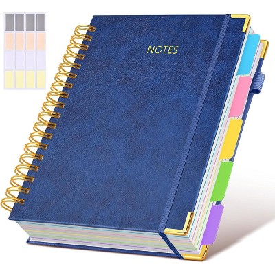 Hardcover Spiral Notebook journal with Removable Dividers Tabs, 300 Pages Leather 5 Subject Notebook College Ruled
