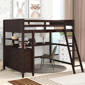 NicBex Full Size Wooden High Loft Bed with Built-In Dresser,Desk,Safety Guardrail&Shelves,Versatile Gaming Loft for Kids,Teens&Gamers,400lbs Max - 1 of 4
