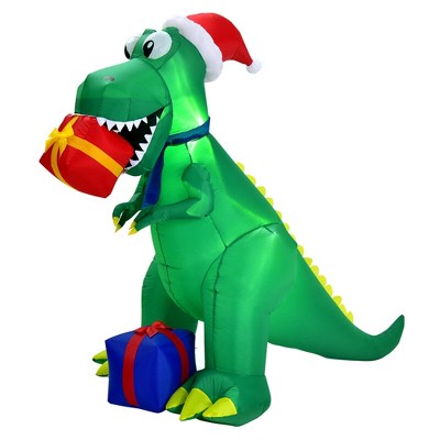 Gymax 6' Inflatable Xmas Dinosaur Set w/ Ground Stakes & Waterproof LED Lights Holiday Decoration for Indoor & Outdoor