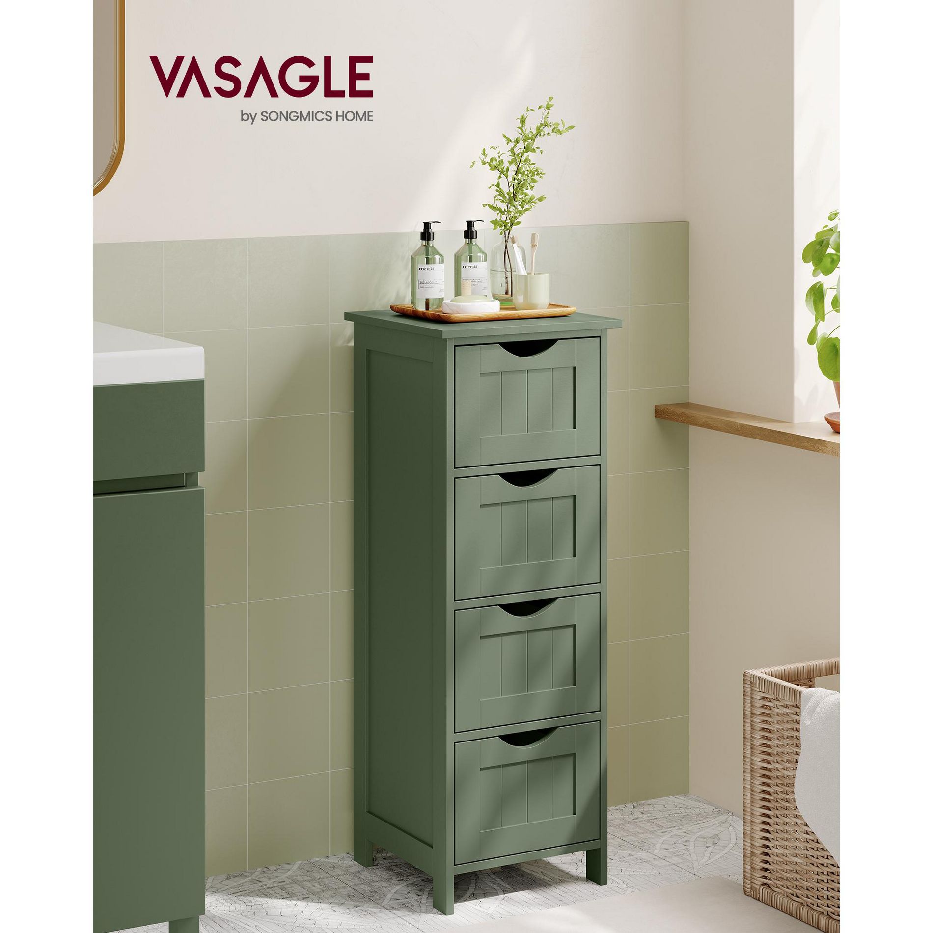 Floor Storage Cabinet, Freestanding Storage Organizer with 4 Drawers, Forest Green