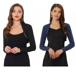 Allegra K Women's Elegant Long Sleeve Knit Open Front Crop Bolero Shrug 2 Packs - 1 of 4