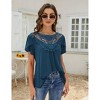 Women's Short Sleeve Lace Trim Blouse Summer Crew Neck Pleated Loose Fit Casual Shirt - 2 of 4