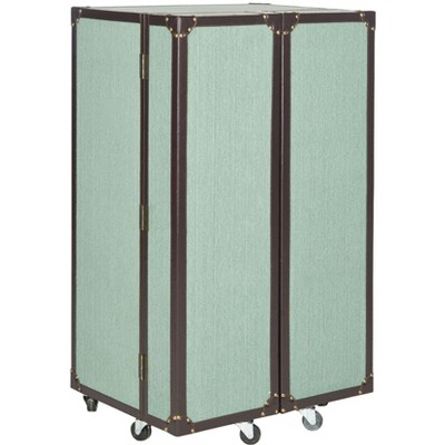 Sage Linen and Vegan Leather Industrial Beverage Cabinet