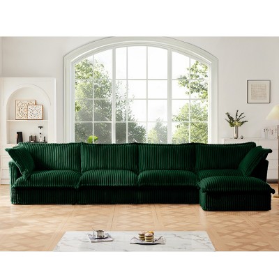 Upholstered Sectional Sofa, 4 Seater Free Combination Convertible Sofa, Sofas with Ottoman, Corduroy Fabric Sectional Sofas-Cuddlewood