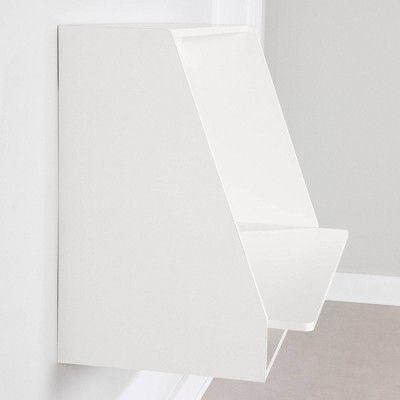 Pure White Wall Mounted Floating Desk with Open Storage Shelf