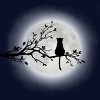 Junior's Design By Humans The Cat and The Moon By Maryedenoa T-Shirt - 2 of 3