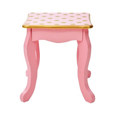 Pink and Gold Polka Dot Kids Vanity Set with Bench