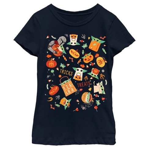 Women's Star Wars The Mandalorian Halloween Candy Collage T-Shirt - image 1 of 4