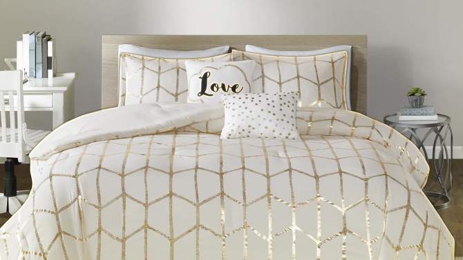 Nicole Metallic Printed and Pintucked Duvet Cover Set - Intelligent Design, 2 of 14, play video