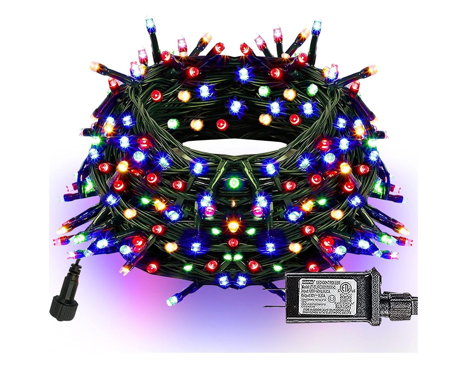 FAAYFIAN 66 ft 200-LED Warm White Christmas String Lights, Waterproof Outdoor Mini Lights with 8 Modes