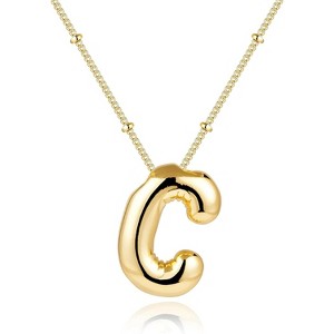 Chunky Balloon Initial Necklace 14K Gold Plated Non Tarnish Mom Gift Gold-C - 1 of 4