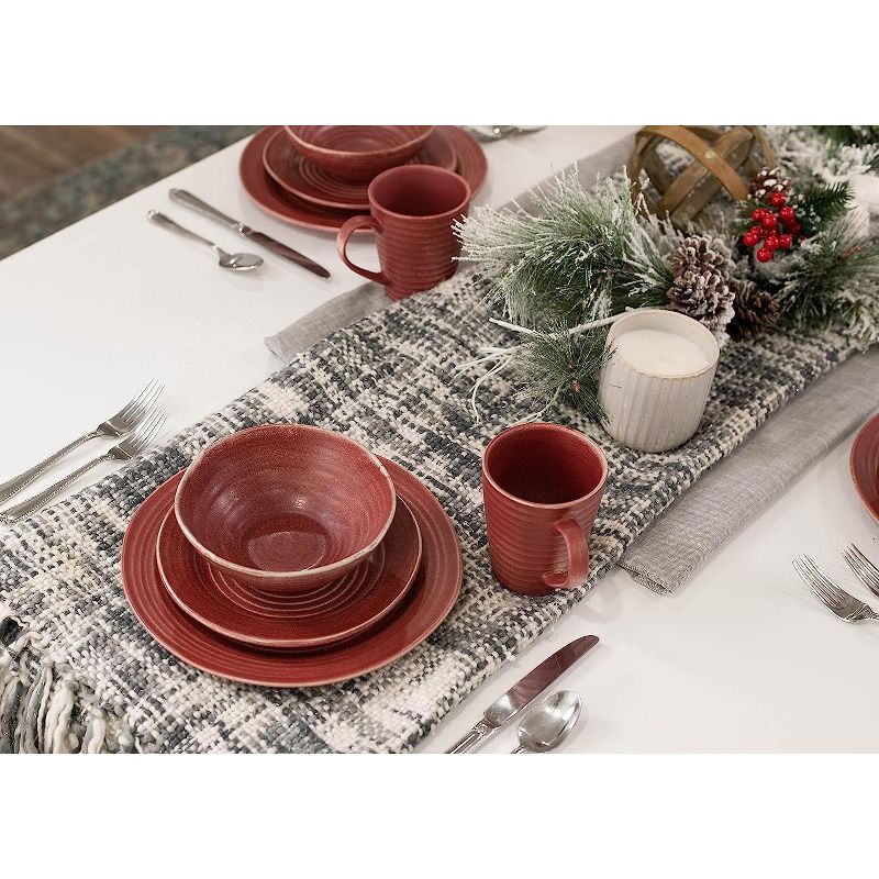 Elanze Designs Chic Ribbed Modern Thrown Pottery Look Ceramic Stoneware Plate Mug & Bowl Kitchen Dinnerware 16 Piece Set - Service for 4, Red, 5 of 7