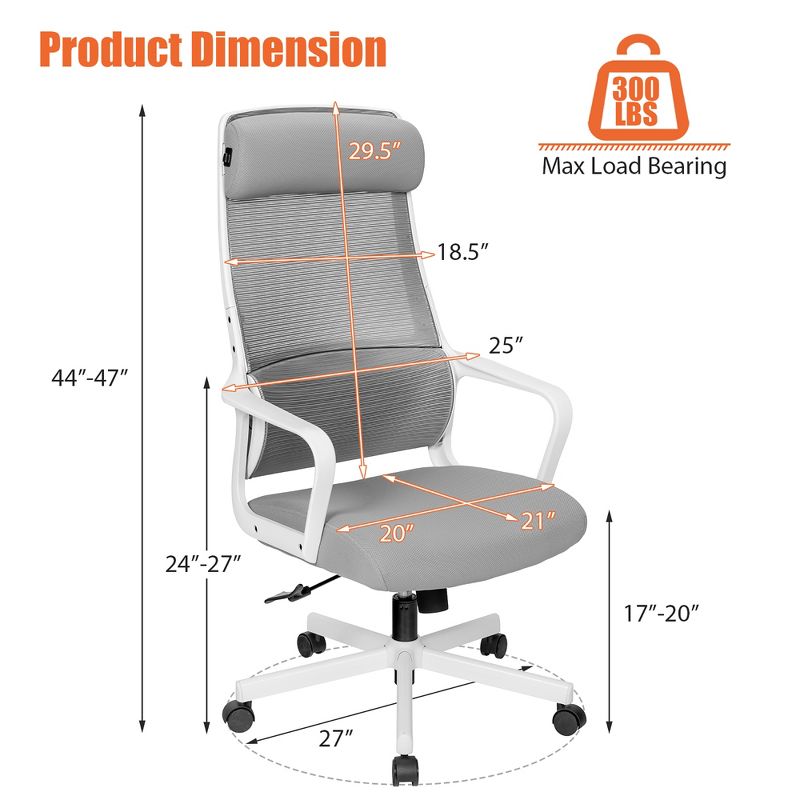 Costway Adjustable Mesh Office Task Chair Heating Lumbar Support Headrest Grey\Black, 4 of 10