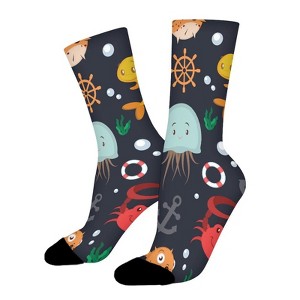 Sea Whale Women Printed Crew Socks Funny Funky Socks Soft Polyester Novelty Gifts for Artists Men - 1 of 1