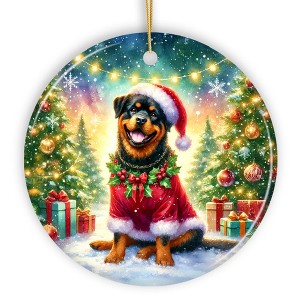 Charming Rottweiler in Festive Attire Ornament, Heartwarming Dog-Themed Christmas Gift Decor| OrnamentallyYou - 1 of 4