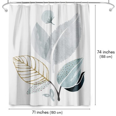 White and Gold Botanical Polyester Shower Curtain, 71" x 74"